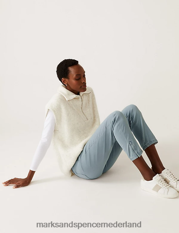 Marks & Spencer vrouwen katoenrijke slim-fit joggingbroek luchtmacht blauw kleding N8VZP755