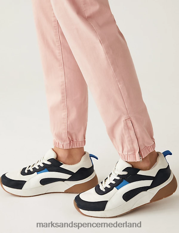 Marks & Spencer vrouwen katoenrijke slim-fit joggingbroek roze schelp kleding N8VZP758
