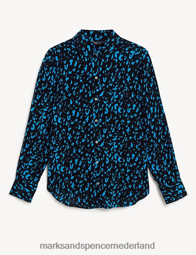 Marks & Spencer vrouwen Relaxed overhemd met print en kraag blauw mengsel kleding N8VZP2665
