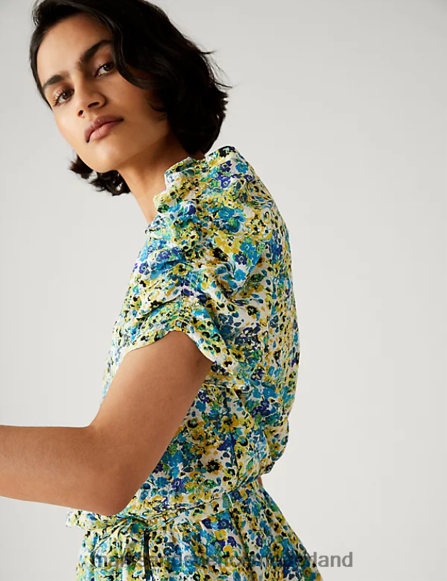 Marks & Spencer vrouwen Wikkeltop met V-hals en print groene mix kleding N8VZP1627