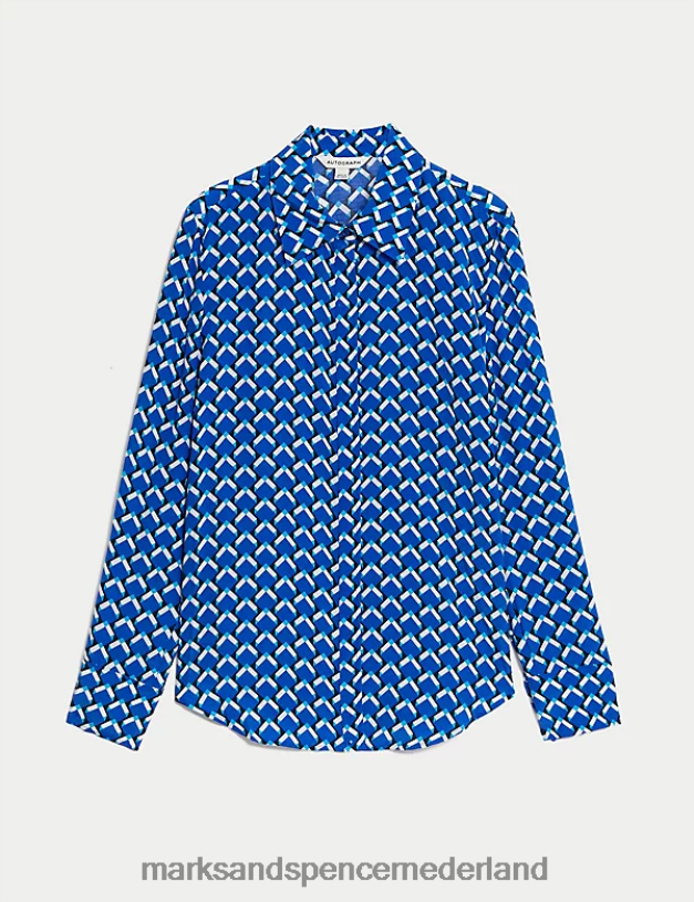 Marks & Spencer vrouwen cupro rijk overhemd met geometrische kraag blauw mengsel kleding N8VZP253