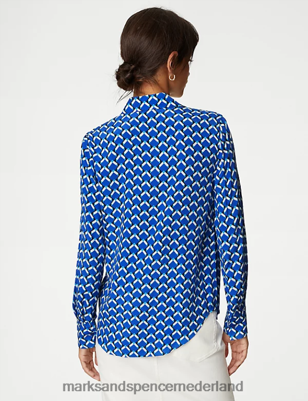 Marks & Spencer vrouwen cupro rijk overhemd met geometrische kraag blauw mengsel kleding N8VZP253