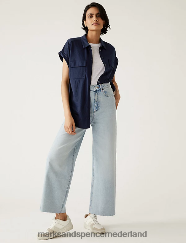 Marks & Spencer vrouwen jersey overhemd met kraag marine kleding N8VZP2645