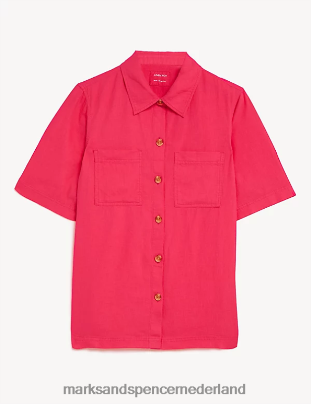 Marks & Spencer vrouwen linnenrijk utility-overhemd met kraag fuchsia kleding N8VZP2840