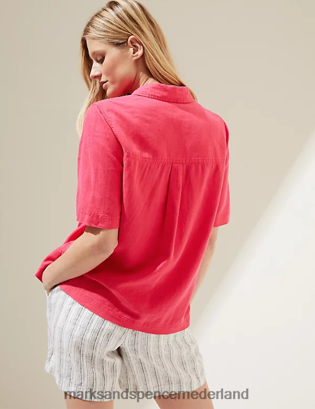 Marks & Spencer vrouwen linnenrijk utility-overhemd met kraag fuchsia kleding N8VZP2840