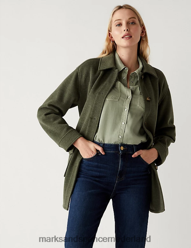 Marks & Spencer vrouwen lyocell theegeverfd overhemd met kraag licht kaki kleding N8VZP471