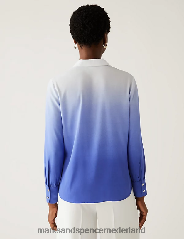 Marks & Spencer vrouwen overhemd met lange mouwen en print lichtblauw mengsel kleding N8VZP1311