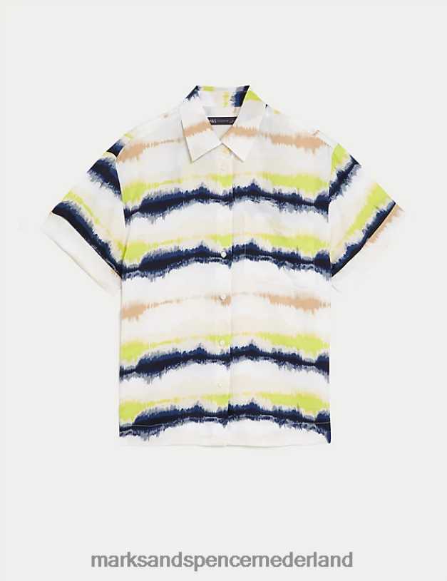 Marks & Spencer vrouwen overhemd met satijnen print en kraag limoen mengsel kleding N8VZP1483