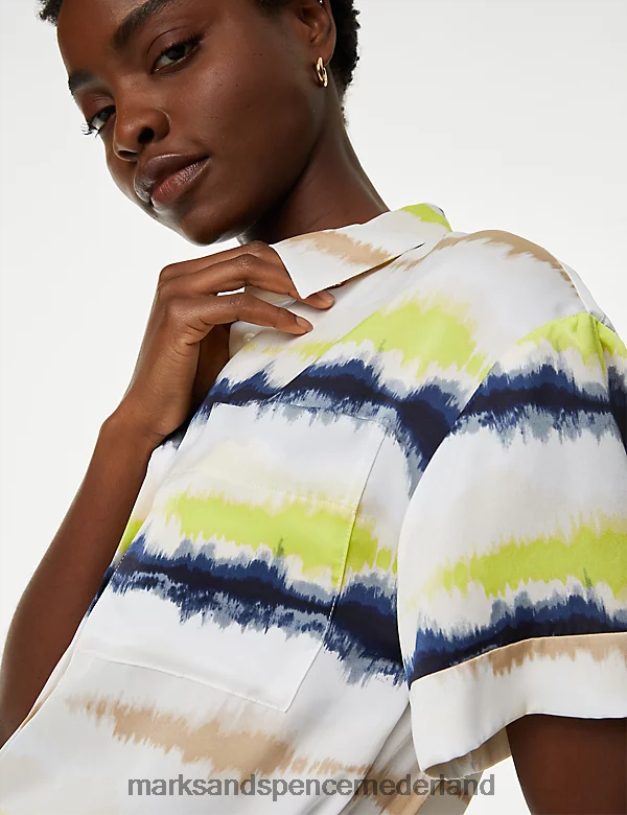 Marks & Spencer vrouwen overhemd met satijnen print en kraag limoen mengsel kleding N8VZP1483