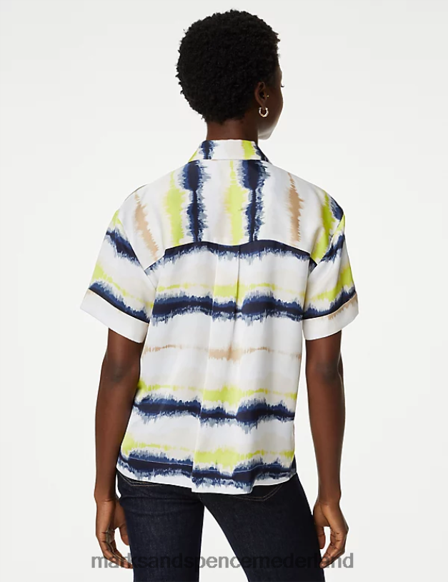 Marks & Spencer vrouwen overhemd met satijnen print en kraag limoen mengsel kleding N8VZP1483