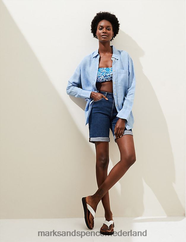 Marks & Spencer vrouwen relaxed overhemd met kraag van zuiver linnen lichte chambray kleding N8VZP1240