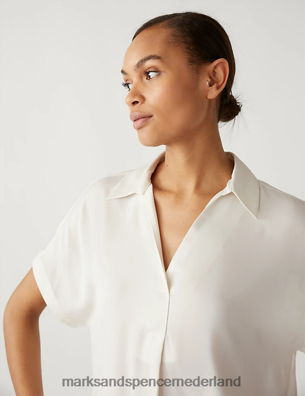 Marks & Spencer vrouwen satijnen popoverblouse ivoor kleding N8VZP1909