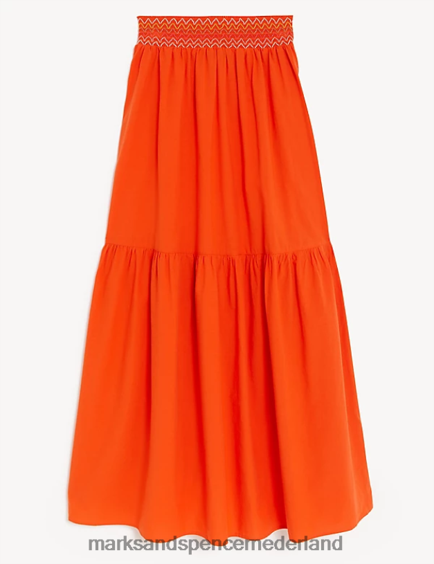Marks & Spencer vrouwen Gelaagde midi-rok van puur katoen met naaddetail rood kleding N8VZP309