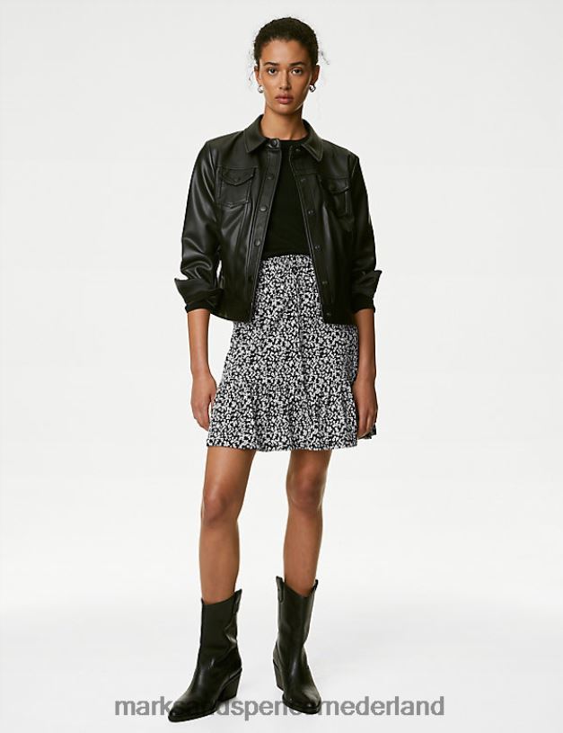 Marks & Spencer vrouwen Gelaagde minirok met jerseyprint zwarte mix kleding N8VZP1782