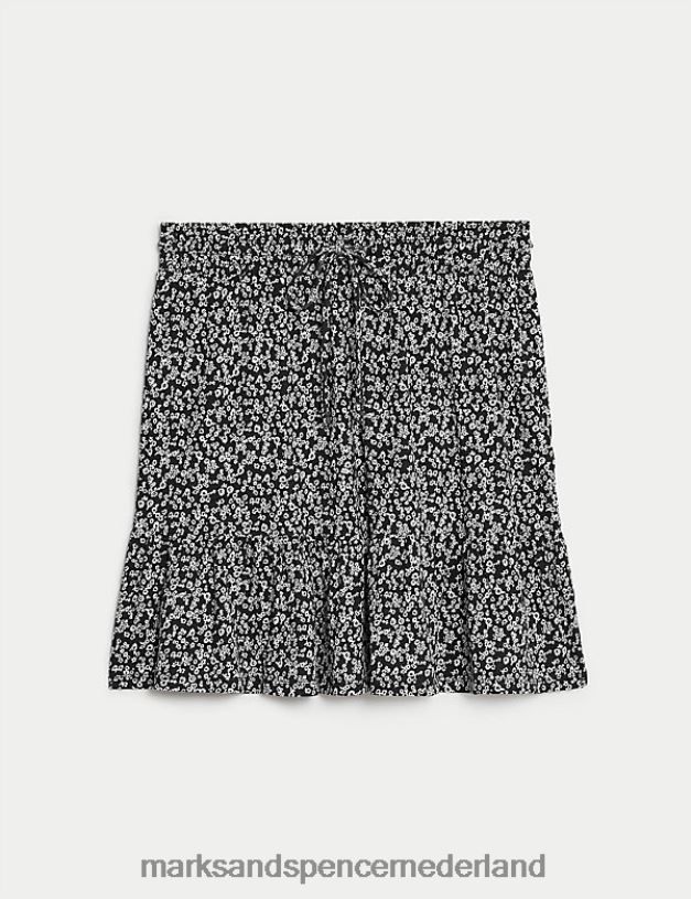 Marks & Spencer vrouwen Gelaagde minirok met jerseyprint zwarte mix kleding N8VZP1782