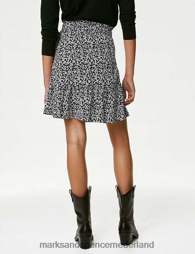 Marks & Spencer vrouwen Gelaagde minirok met jerseyprint zwarte mix kleding N8VZP1782