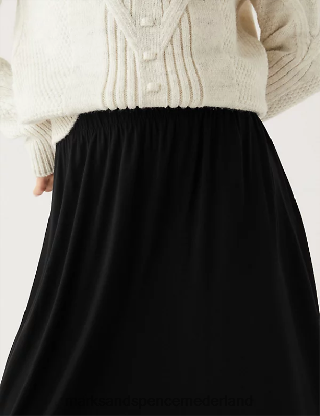 Marks & Spencer vrouwen Halflange cirkelrok van jersey zwart kleding N8VZP2521