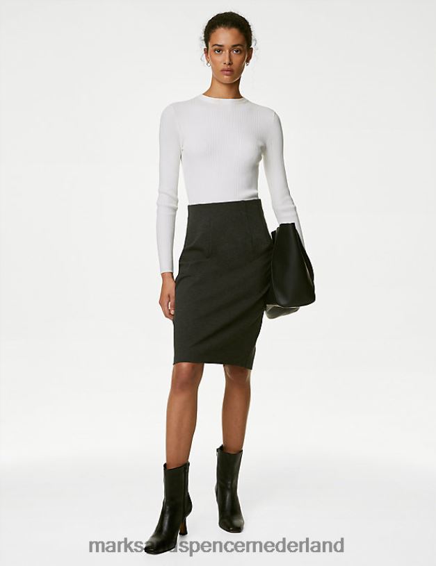 Marks & Spencer vrouwen Jersey kokerrok op knielengte grijze mergel kleding N8VZP1151