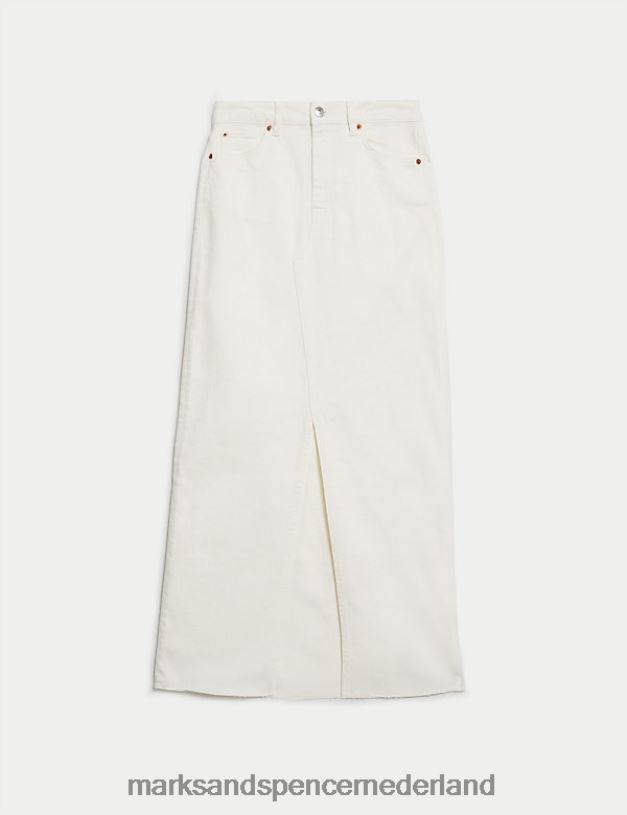 Marks & Spencer vrouwen Maxirok van denim met split aan de voorkant ecru kleding N8VZP436