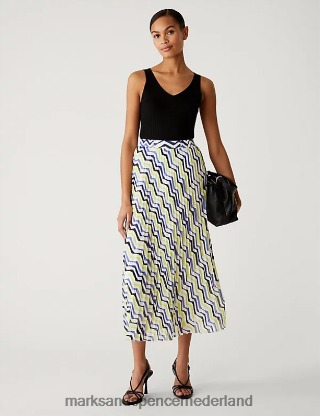 Marks & Spencer vrouwen bedrukte geplooide midaxi rok multi kleding N8VZP1360