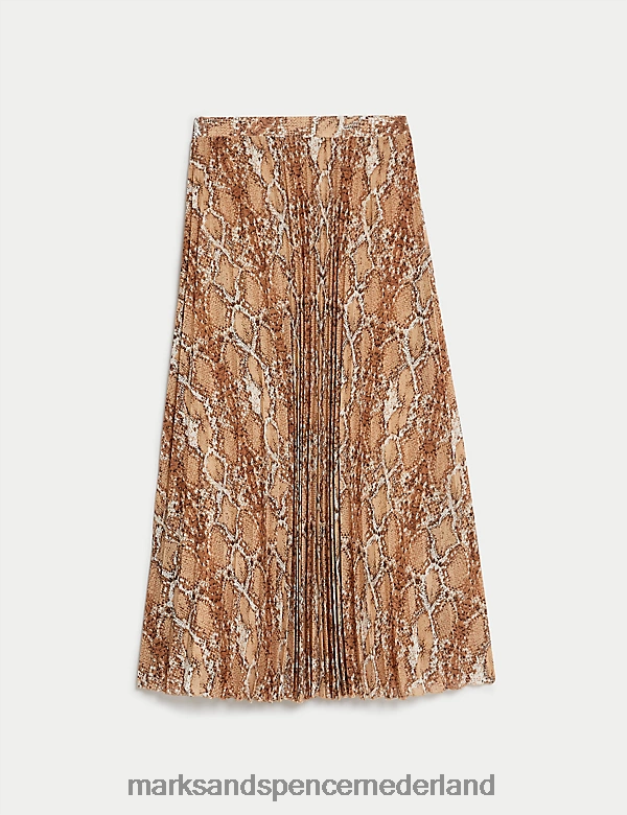 Marks & Spencer vrouwen bedrukte geplooide midaxi rok natuurlijke mix kleding N8VZP1354