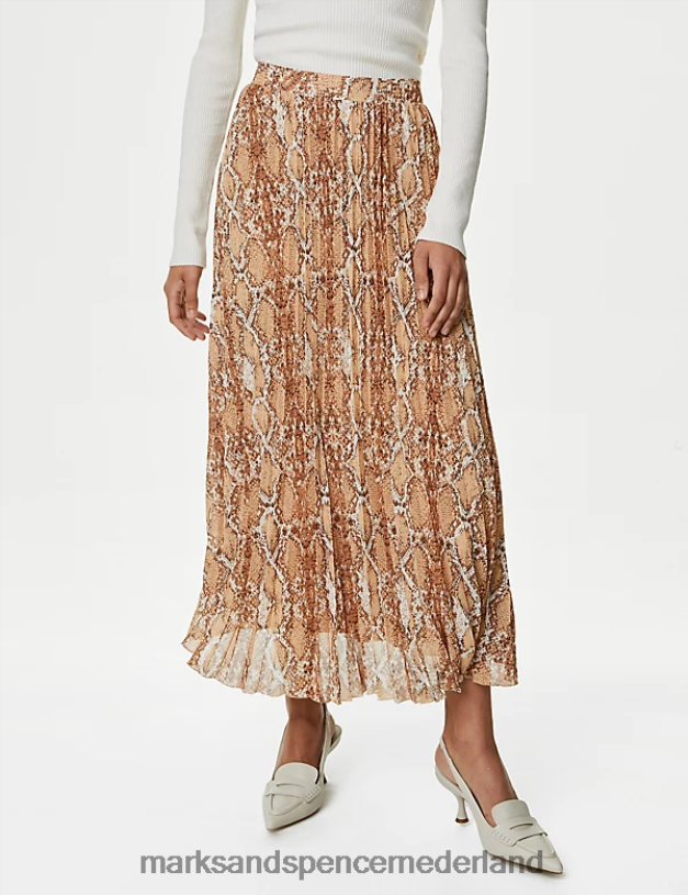 Marks & Spencer vrouwen bedrukte geplooide midaxi rok natuurlijke mix kleding N8VZP1354