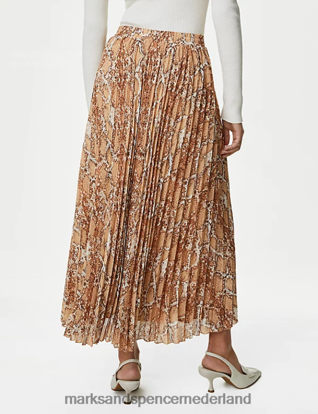 Marks & Spencer vrouwen bedrukte geplooide midaxi rok natuurlijke mix kleding N8VZP1354
