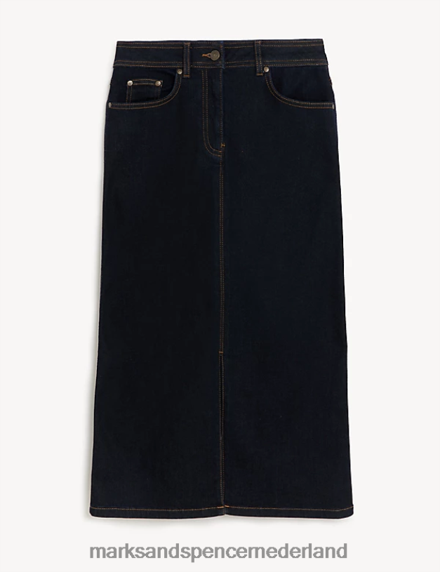 Marks & Spencer vrouwen denim midaxi a-lijn rok met knopen aan de voorkant indigo kleding N8VZP306