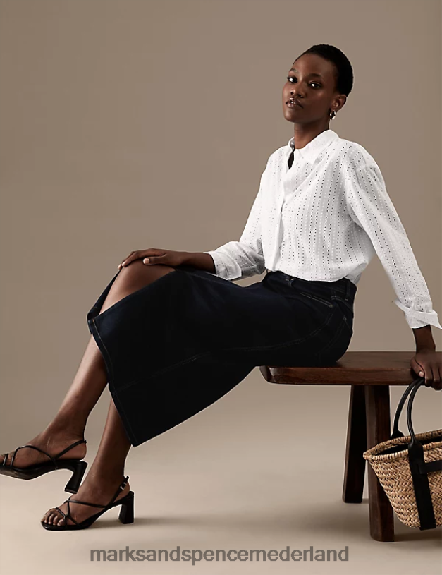 Marks & Spencer vrouwen denim midaxi a-lijn rok met knopen aan de voorkant indigo kleding N8VZP306