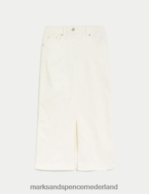 Marks & Spencer vrouwen denim midaxi a-lijn rok met knopen aan de voorkant zacht wit kleding N8VZP667