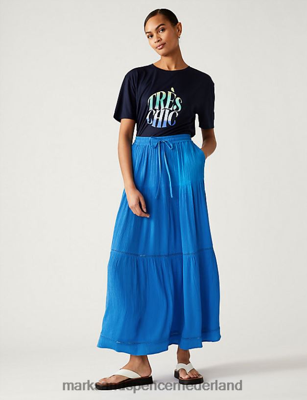 Marks & Spencer vrouwen getextureerde midaxi gelaagde rok lagune kleding N8VZP1448