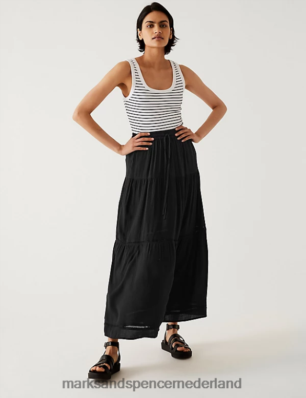 Marks & Spencer vrouwen getextureerde midaxi gelaagde rok zwart kleding N8VZP1107