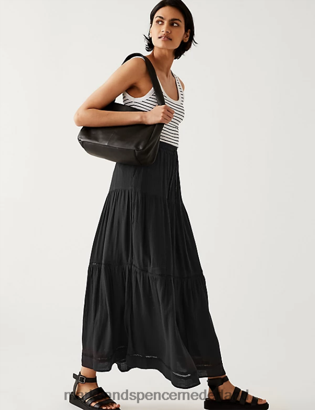 Marks & Spencer vrouwen getextureerde midaxi gelaagde rok zwart kleding N8VZP1107