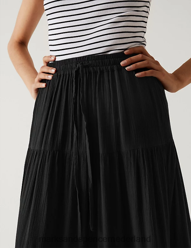Marks & Spencer vrouwen getextureerde midaxi gelaagde rok zwart kleding N8VZP1107