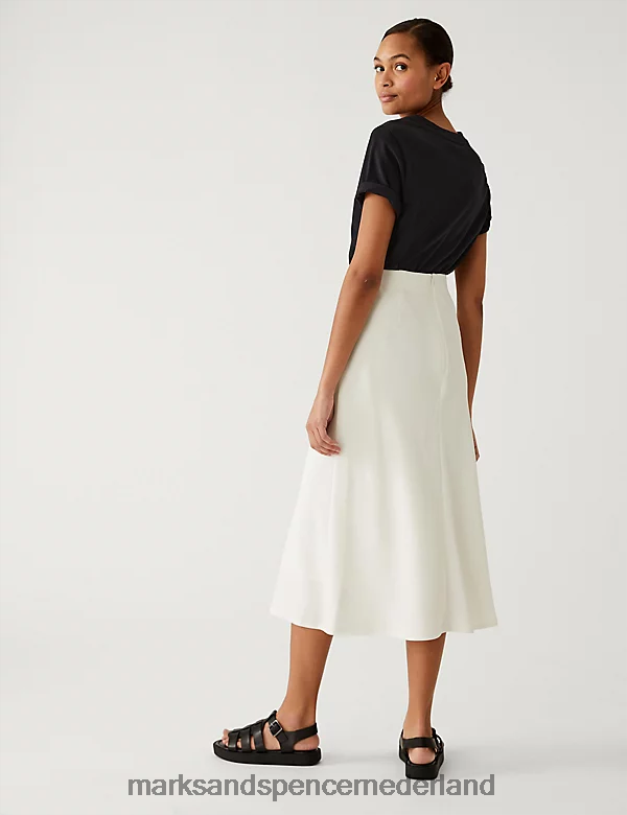 Marks & Spencer vrouwen midaxi cirkelrok van satijnen crêpe ivoor kleding N8VZP1390