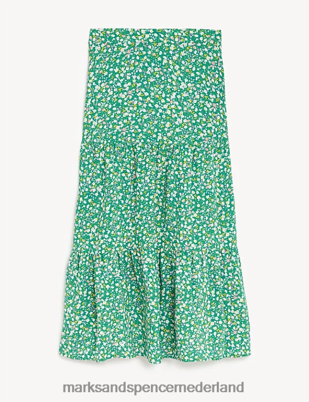 Marks & Spencer vrouwen midaxi gelaagde rok met print groene mix kleding N8VZP3284