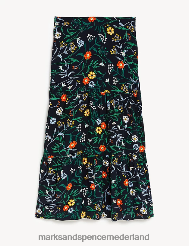 Marks & Spencer vrouwen midaxi gelaagde rok met print marine mix kleding N8VZP3285