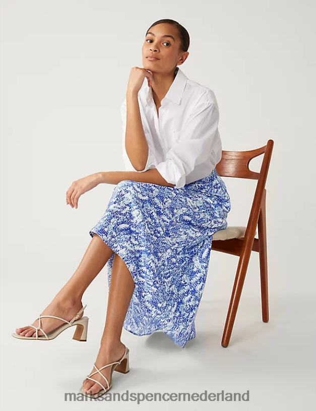 Marks & Spencer vrouwen midaxi sliprok van satijn met dierenprint blauw mengsel kleding N8VZP840