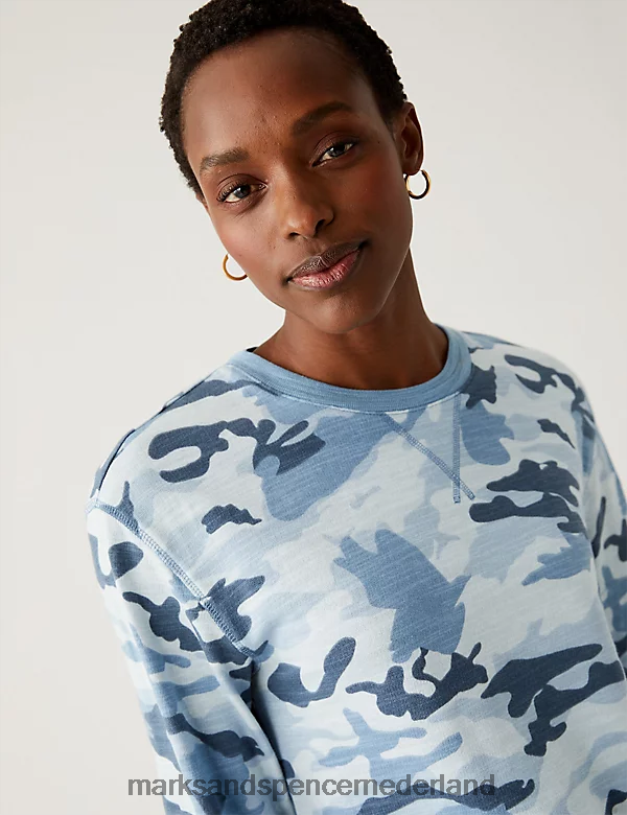 Marks & Spencer vrouwen Sweatshirt van puur katoen met dierenprint blauw mengsel kleding N8VZP2197