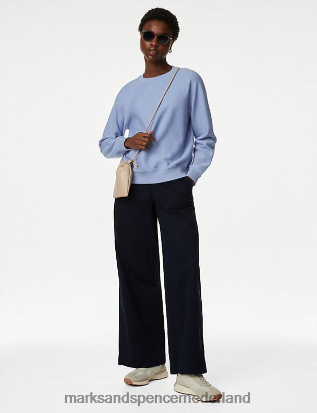 Marks & Spencer vrouwen Sweatshirt van puur katoen met structuur en ronde hals middelblauw kleding N8VZP867