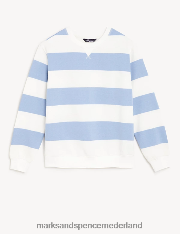 Marks & Spencer vrouwen katoenrijk gestreept sweatshirt met ronde hals middenblauwe mix kleding N8VZP573