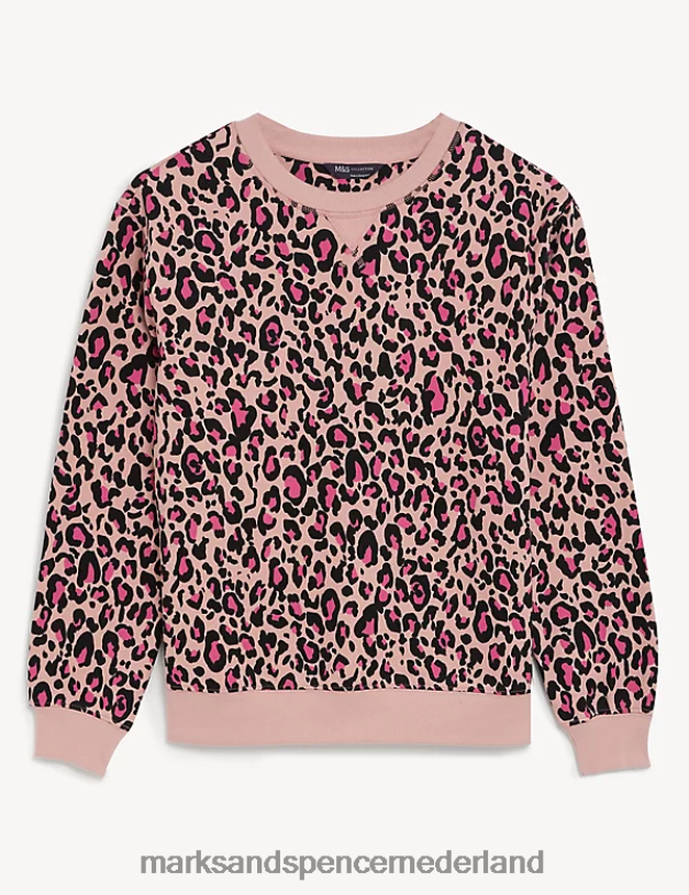Marks & Spencer vrouwen katoenrijk sweatshirt met ronde hals en print roze mix kleding N8VZP2894