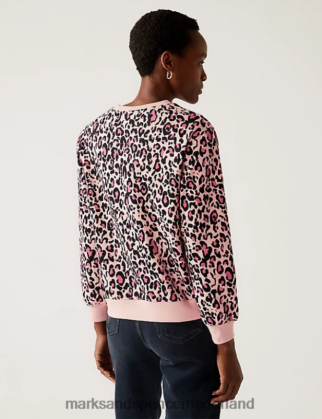 Marks & Spencer vrouwen katoenrijk sweatshirt met ronde hals en print roze mix kleding N8VZP2894
