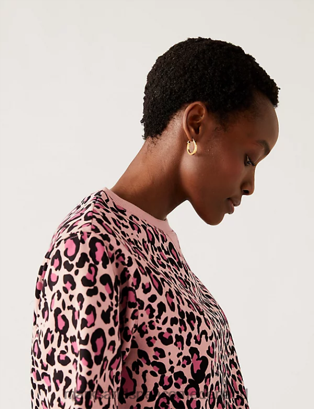 Marks & Spencer vrouwen katoenrijk sweatshirt met ronde hals en print roze mix kleding N8VZP2894