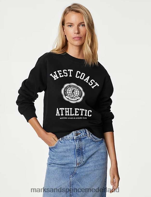 Marks & Spencer vrouwen katoenrijk sweatshirt met slogan zwarte mix kleding N8VZP655