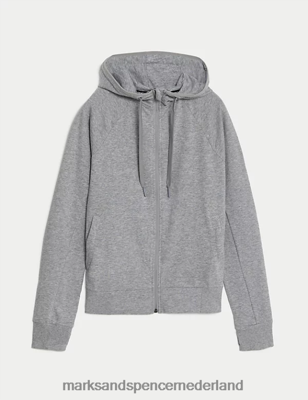 Marks & Spencer vrouwen katoenrijke hoodie met rits grijze mergel kleding N8VZP3340
