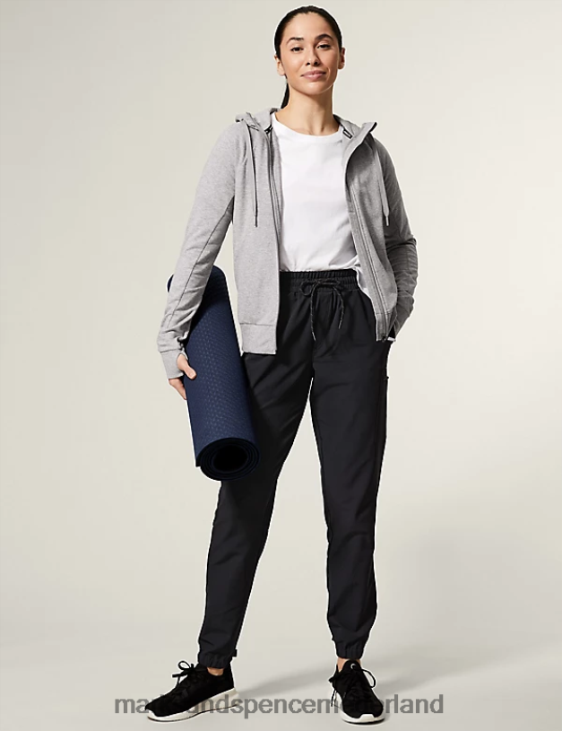 Marks & Spencer vrouwen katoenrijke hoodie met rits grijze mergel kleding N8VZP3340