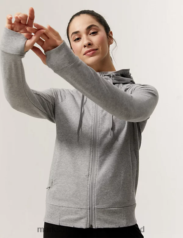 Marks & Spencer vrouwen katoenrijke hoodie met rits grijze mergel kleding N8VZP3340