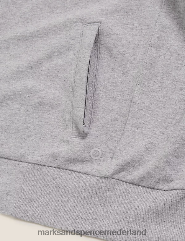 Marks & Spencer vrouwen katoenrijke hoodie met rits grijze mergel kleding N8VZP3340