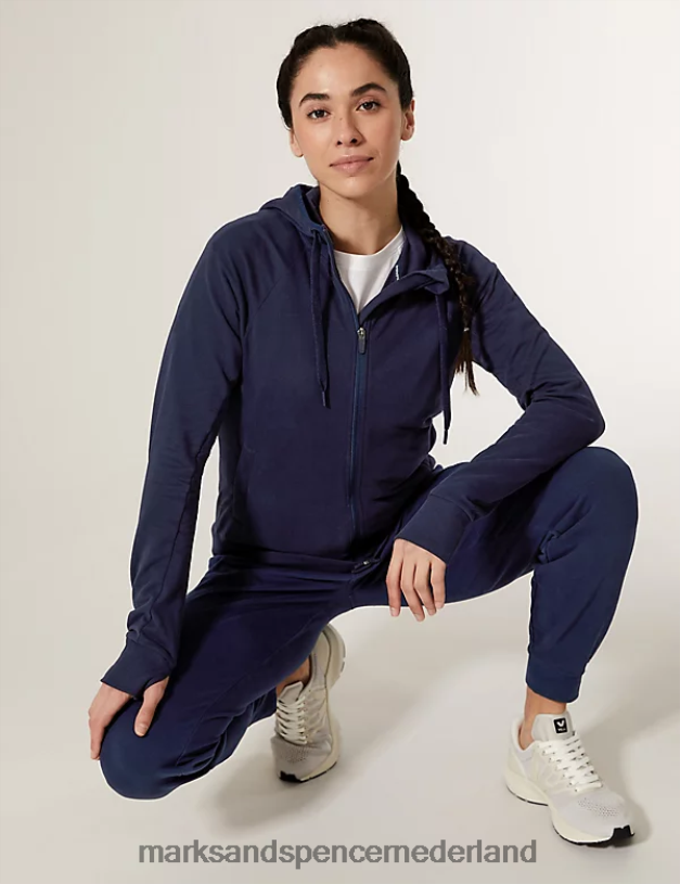 Marks & Spencer vrouwen katoenrijke hoodie met rits marine kleding N8VZP3341